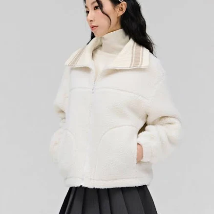 CHASECULT Women's Knit Collar Quilted Boa Zip-Up