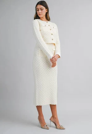 Cropped Tweed Jacket and Midi Skirt Set