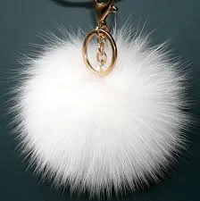 Genuine Fur Keychain Bag Charm, Fuzzy Keyring, Real Fur Key Chain, White Fluffy Accessory, Handbag Charm, Purse Charm