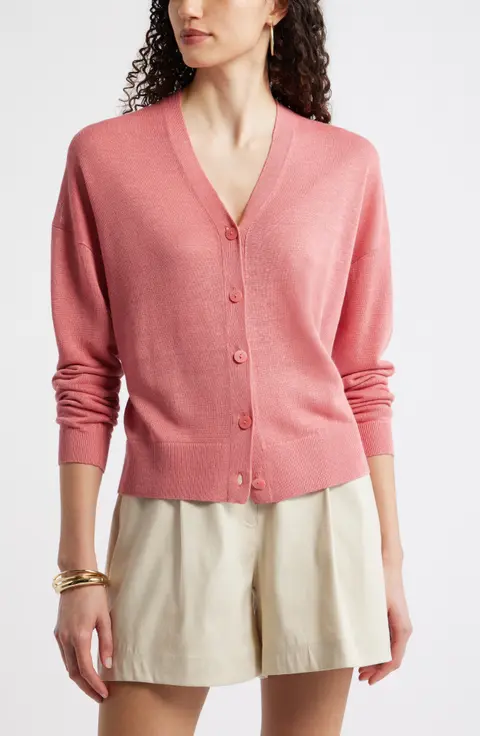 Pink Crewneck Cardigan
