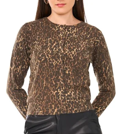 Vince Camuto Women's Leopard Print Long-Sleeve Cardigan Sweater