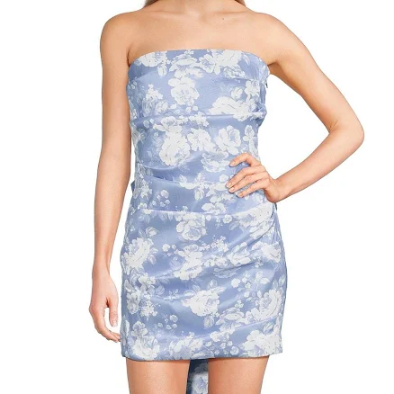Allison Kelly Strapless Taffeta Mini Homecoming Dress with Floral Print