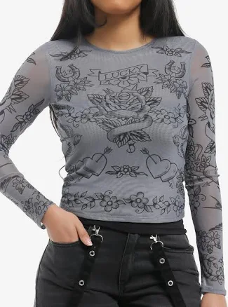 Lucky Tattoo Girls Mesh Long-Sleeve Top