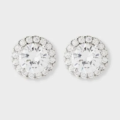 A New Day Silver Plated Cubic Zirconia Round Stud Halo Earrings
