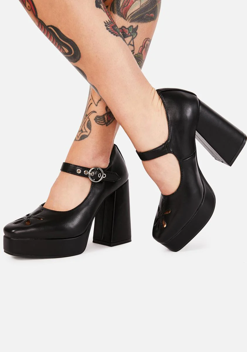 Lamoda Flower Block Heel Mary Janes