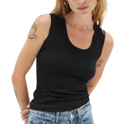 Deep U Ribbed Tank Top