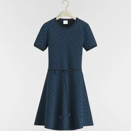 DIOR Women's Oblique Technical Jacquard Flared Dress with Belt