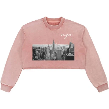 NYC Skyline Women's Cropped Snow Washed Sweatshirt