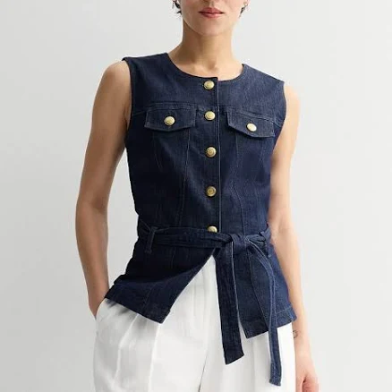 Women's Nine West Button Front Denim Vest, Size: Medium, Raw Denim