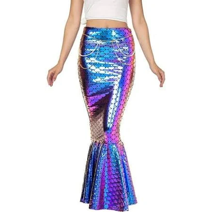 Mersariphy Mermaid Skirts Metallic Mermaid Costumes Skirt Sexy High Waisted Fish Tail Skirt Halloween Party Long Maxi Skirt, Women's, Size: Medium,