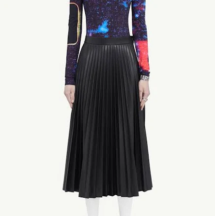 Mm6 Maison Margiela Black Women's Pleated Faux-Leather Midi Skirt