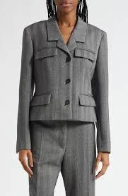 Wool Blend Herringbone Crop Jacket