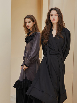 Wrap-effect Asymmetric Dress_Black