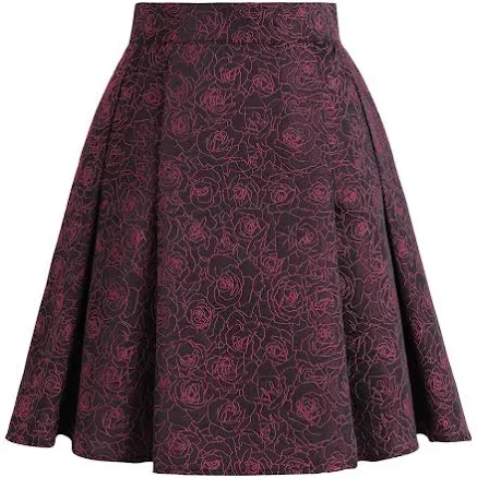 Artistic Rose Embroidery Pleated Flare Mini Skirt