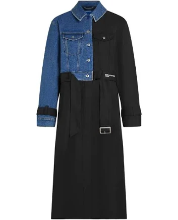 Half-and-Half Denim and Fabric Trench Coat