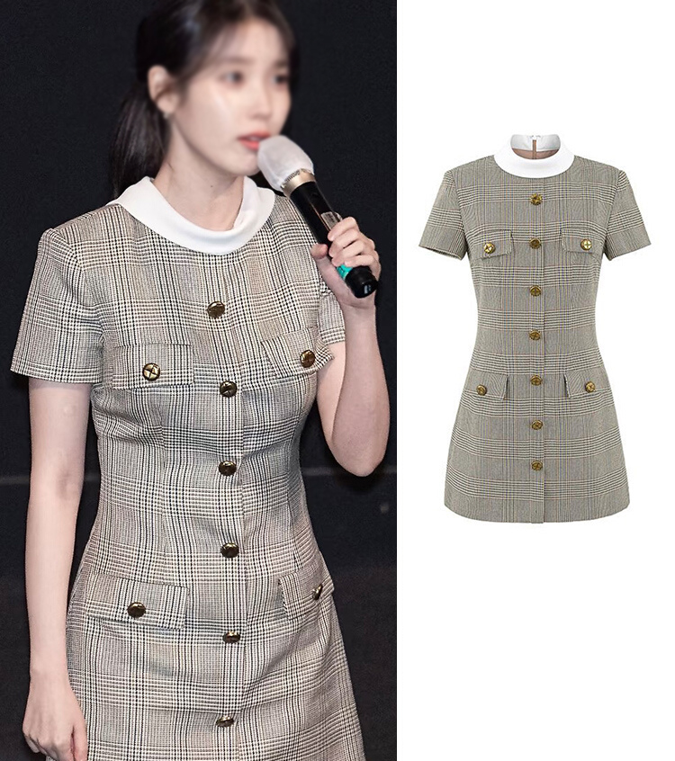 [명품스타일여성의류] 아이유 라운드넥 반팔 체크 미니 원피스 [1COLOR]