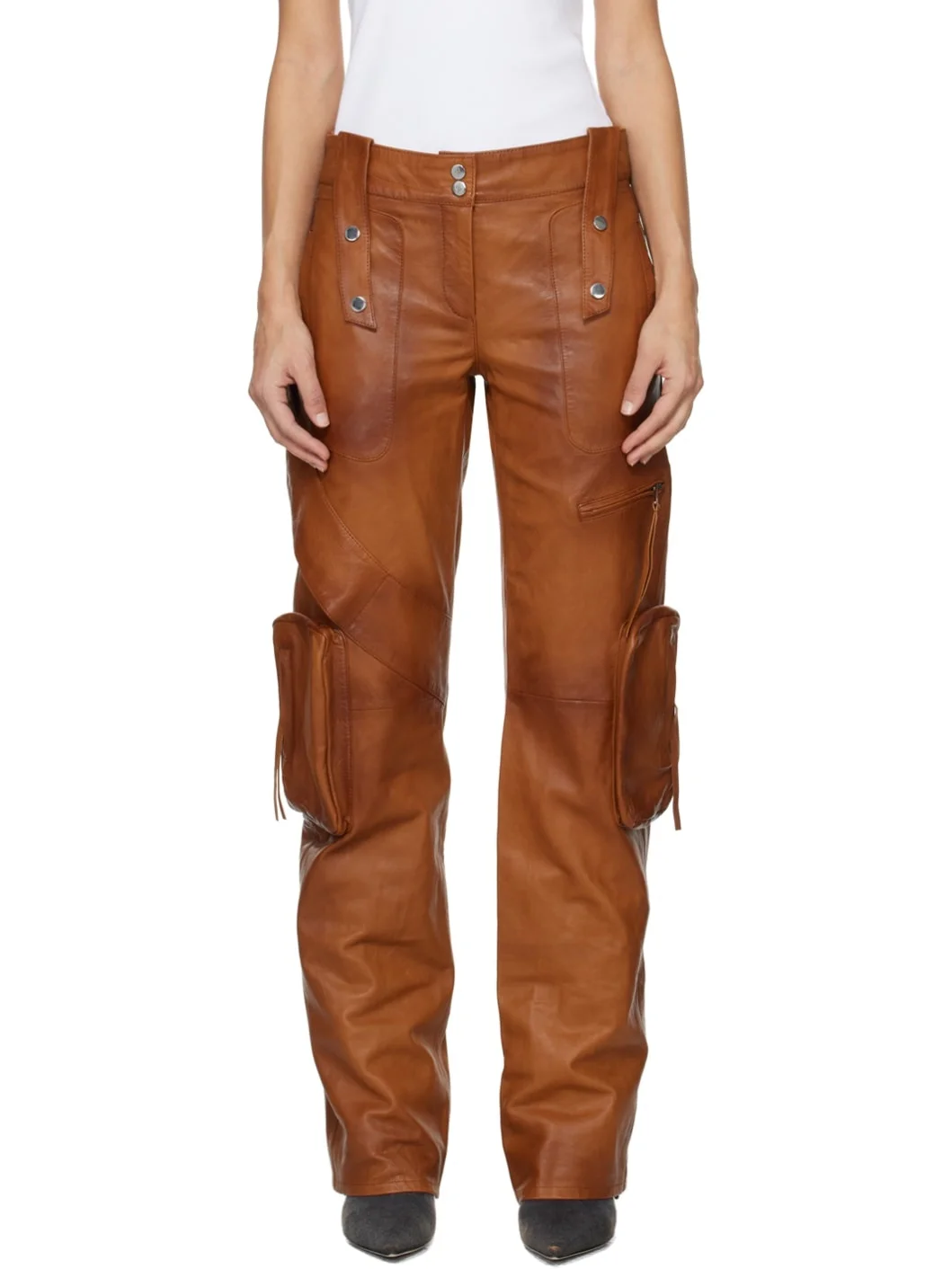Slim-cut Leather Cargo Trousers