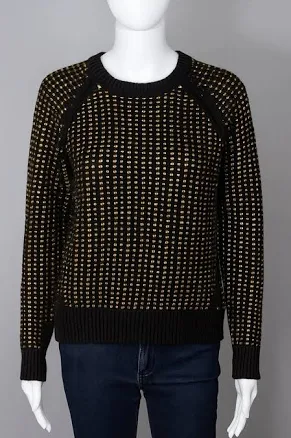 Lanvin Womens Small Gold Black Raglan Italian Wool Blend Sweater