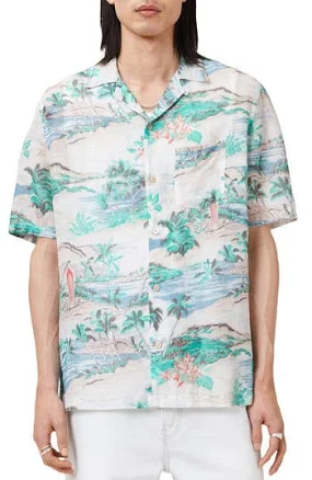 Allsaints Men's Biarritz Tropical Print Viscose & Linen Camp Shirt
