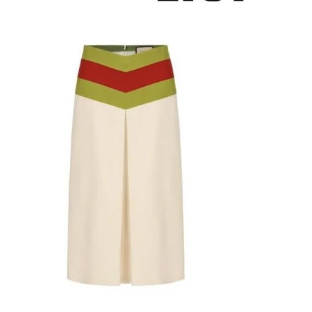 Gucci Skirt 40 Cady Crepe Wool Silk Skirt Natural Chevron Vintage Web