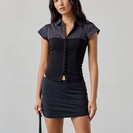 Out From Under Bec Low-Rise Mini Skort in Black Cotton, Women's S at Urban Outfitters