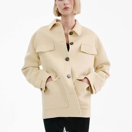 MANGO Women's Wool Blend Jacket with Pockets