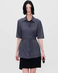 [RE RHEE] Wrap Waist Shirred Blouse