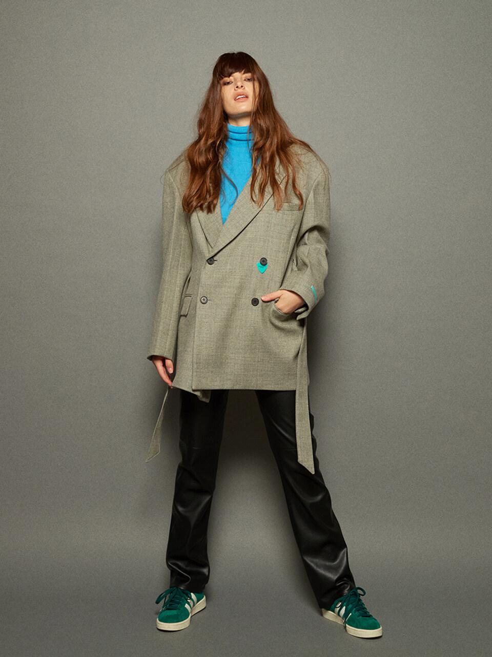 Double Breasted Belted Wool Jacket_Grey