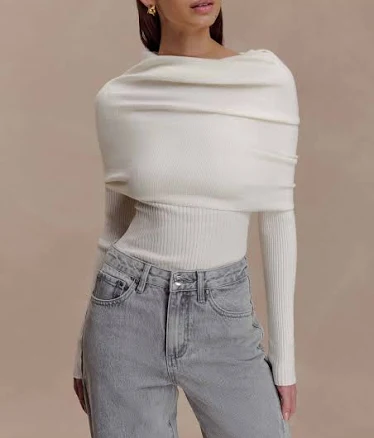MESHKI Mazie Asymetrical Cashmere Blend Long Sleeve Knit Top