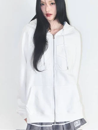 일리고 129 Logo Patch Zip-up Hoodie White