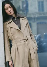 Long suede trench coat with belt