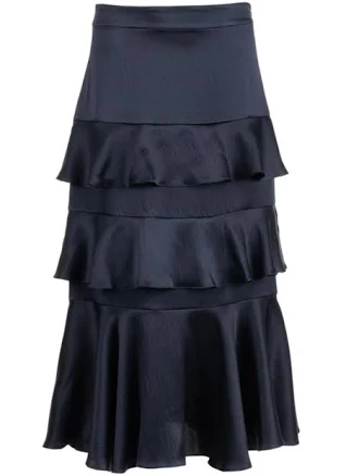 Hammered Silk Cascade Ruffle Skirt