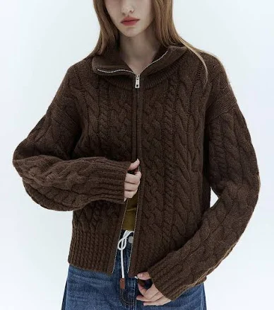 CITYBREEZE Wool Cable Knit Zip-Up Cardigan by W Concept