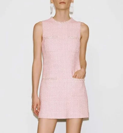 Boucle Tweed A-Line Mini Dress with Patch Pockets