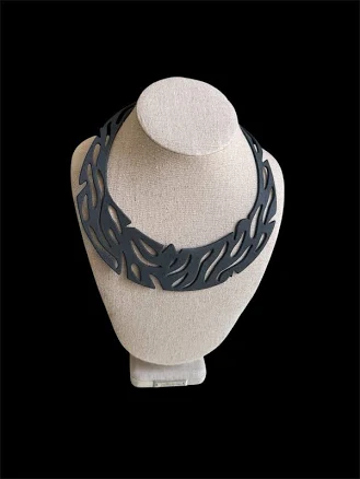 Black Silicone Rubber Collar Necklace Modernist Adjustable Lightweight