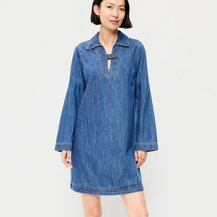 Old Navy Women's Long-Sleeve Popover Jean Mini Dress