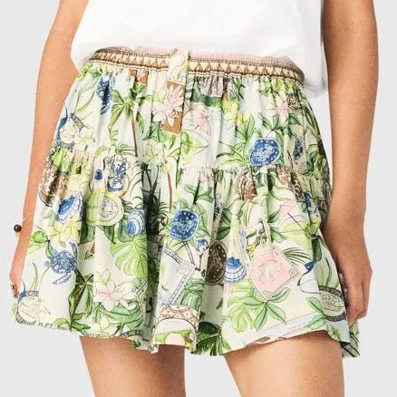 Maje Women's cotton Printed ruffled skirt for Spring/Summer, size Large, in color Postcard Print /