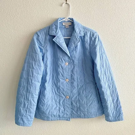 Casual Corner Women's Lightweight Blue Quilted Jacket Pockets Long