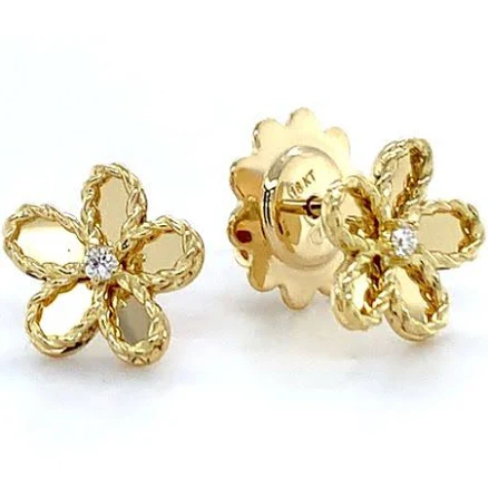 18k Yellow Gold Jasmine Pave Diamond Flower Stud Earrings