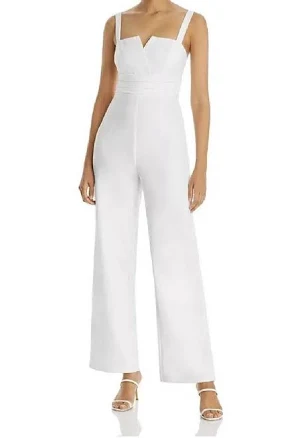 Cocomelody V-Neck Ankle Length Chiffon Wedding Jumpsuit with Empire Waist Straps