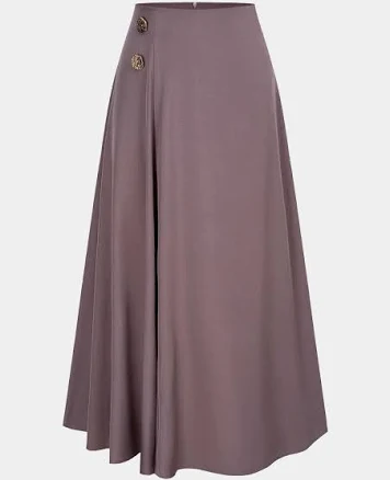 Metallic Button High Waist A-Line Skirt