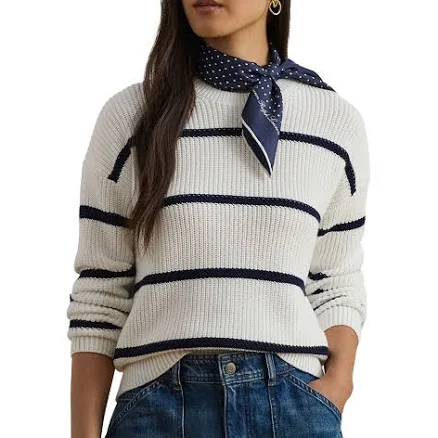 Ralph Lauren Women's Striped Rib-Knit Cotton Crewneck Sweater