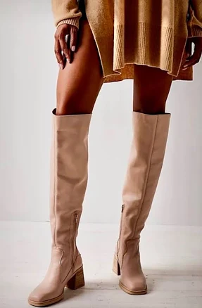 Free People Brianna Over The Knee Boot Tan Blush Leather Zipper