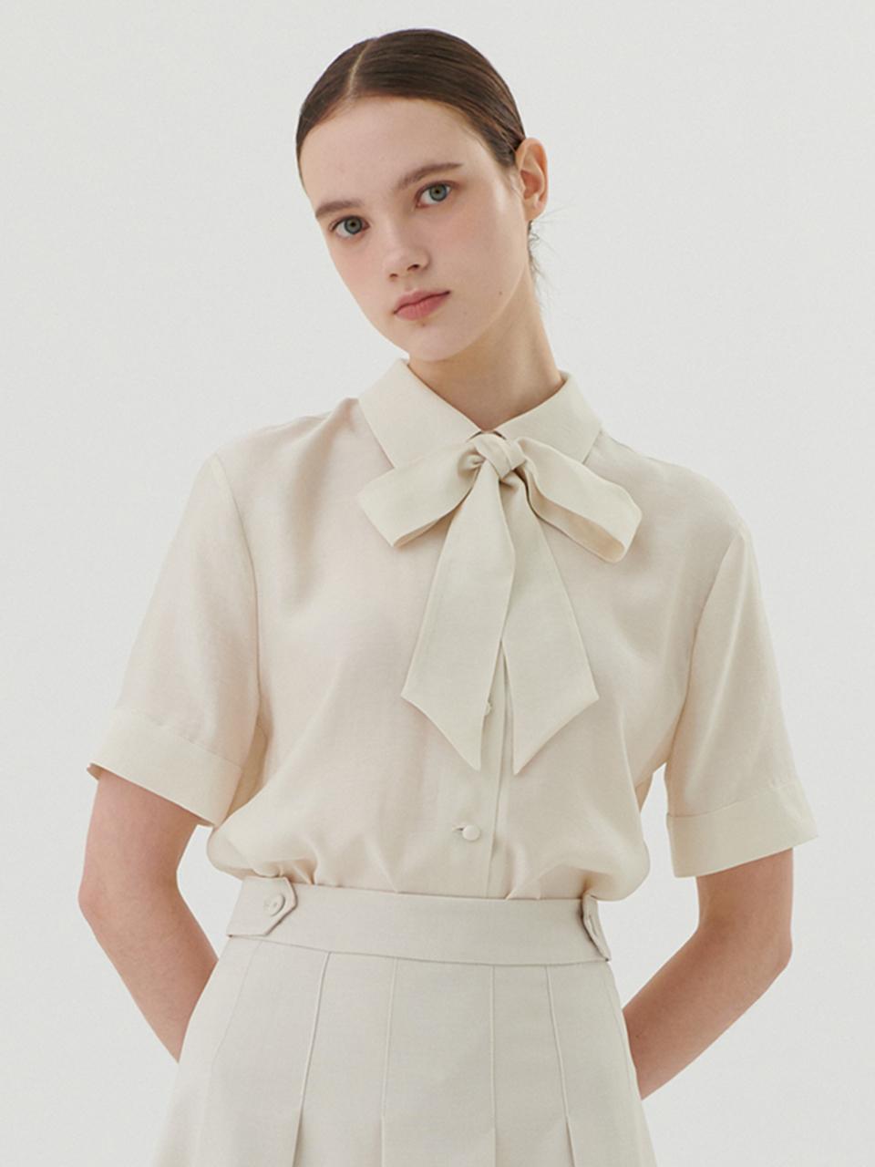 NECK-TIE SCARF SHORT SLEEVE SHIRT [WHITE]