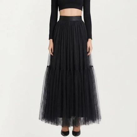 Anna-Kaci Women's High Waist Layered Tulle Maxi Skirt