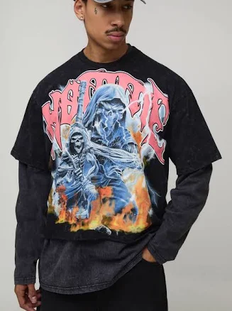 boohooMAN Men's Oversized Gothic Graphic Distressed T-Shirt