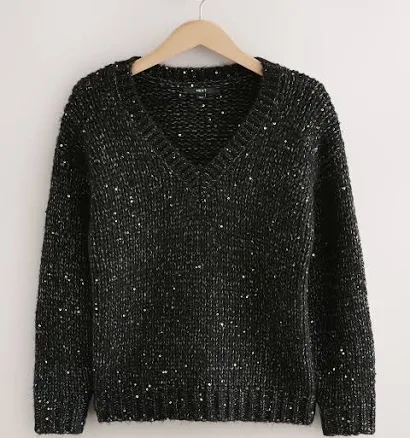 NEXT Women's Sequin V-Neck Chunky Knit Jumper