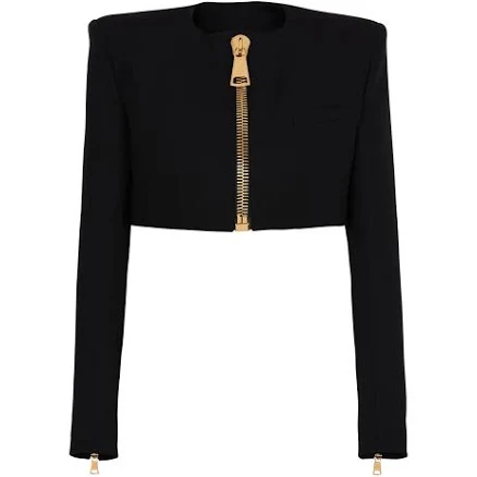 Balmain Women's Cropped Jacket in Grain De Poudre Wool