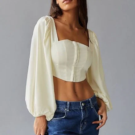 Urban Outfitters Tops | Uo Maddie Bustier Blouse | Color: Cream | Size: M | Runwaybyrenee's Closet
