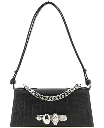 Alexander Mcqueen Jewelled Croc-embossed Mini Shoulder Bag